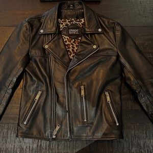 Straight To Hell Bristol Leather Jacket - Leopard Lining - Size 36